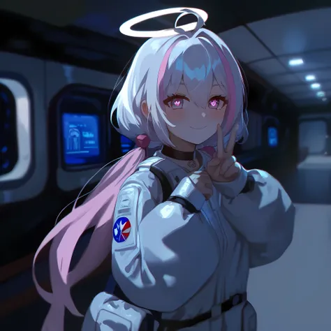 score_9, score_8_up, score_7_up, score_6_up, score_5_up, score_4_up, source_anime, rating_safe, 1girl, petite, cute, portrait, from front, pretty smile, closed mouth, looking at viewer, (white hair:1.2), long hair, multicolored hair, (pink hair:0.9), pink ...