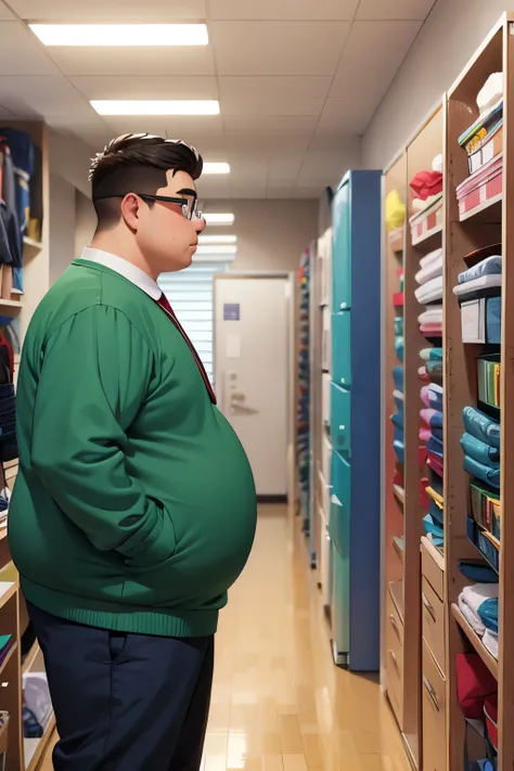 Male high school student fat nerd everyday wear room