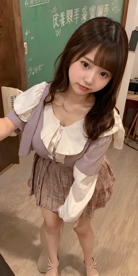 Japanese maid,    mature mature per person, ((Thick body type , Round face, 43 years old, Very cute baby face)),   wavy black hair without bangs,   long hair,   twin ponytail,   flashy makeup , Fuller lips,   sexy gaze, uniform, ((dressing)),   staring at ...