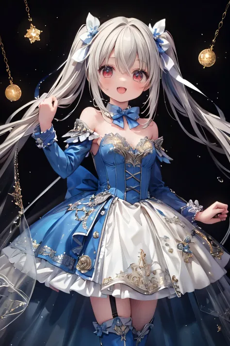 (masterpiece,  top quality:1.2), illustrations,8k, high definition , 1 girl,Alone, cowboy shot ,medium breasts, Twin Tails ,Neptune (series),black (Neptune series), long hair , skirt ,white  skirt ,pleated  skirt , clevis on a stone,bangs,Bare shoulders,bl...