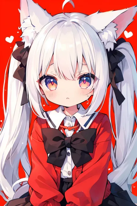 Elementary School Students, , girls, high definition , masterpiece, Christmas,Character portrait, whole body
, white hair,  twin tails, Fox Ears,  elementary school girl、Very beautiful and 輝く瞳、輝く瞳、1 person、、((((( )))))、heart❤、((sweat、vapor)）