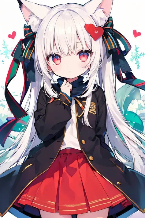 Elementary School Students, , girls, high definition , masterpiece, Christmas,Character portrait, whole body
, white hair,  twin tails, Fox Ears,  elementary school girl、Very beautiful and 輝く瞳、輝く瞳、1 person、、((((( )))))、heart❤、((sweat、vapor)）