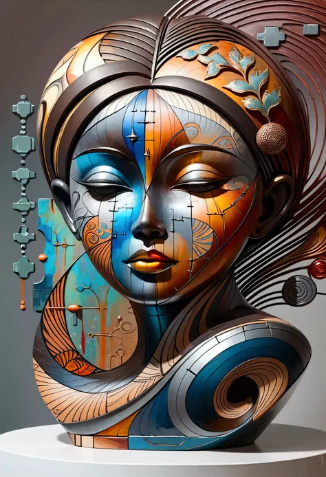 abstract sculpture ,Young woman(Thai style)half body,abstract art,Surreal