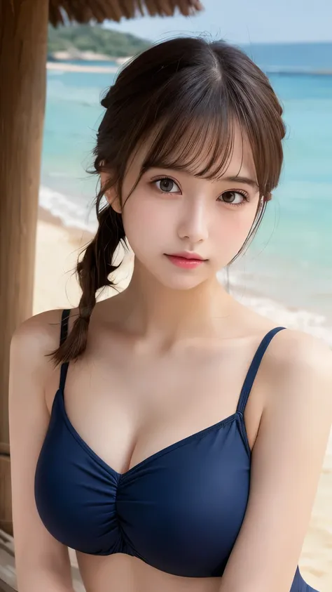 masutepiece, Best Quality, Illustration, Ultra-detailed, finely detail, hight resolution, 8K Wallpaper, Perfect dynamic composition, Beautiful detailed eyes, Swimsuit, Random and cute hairstyles, medium breasts, Natural Color Lip,Beach, Random and cute pos...