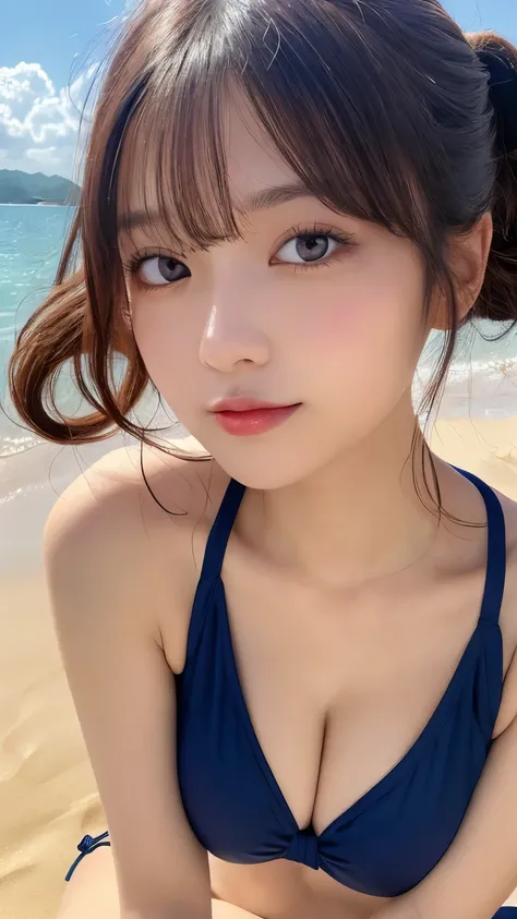 masutepiece, Best Quality, Illustration, Ultra-detailed, finely detail, hight resolution, 8K Wallpaper, Perfect dynamic composition, Beautiful detailed eyes, Swimsuit, Random and cute hairstyles, medium breasts, Natural Color Lip,Beach, Random and cute pos...