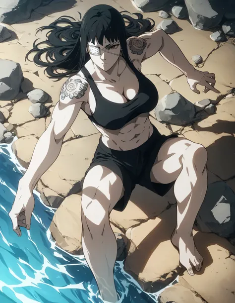 score_9, score_8_up, score_7_up,score_6_up,high resolution,source_anime,s0fiavalm3t,1girl,eyepatch,black hair,long hair,,water,rocks,volumetric lighting,rim lighting,dof,dramatic shadow,full body,dynamic pose,looking at viewer,pov,suspended in air, tattoos...