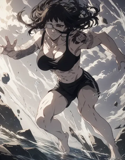 score_9, score_8_up, score_7_up,score_6_up,high resolution,source_anime,s0fiavalm3t,1girl,eyepatch,black hair,long hair,,water,rocks,volumetric lighting,rim lighting,dof,dramatic shadow,full body,dynamic pose,looking at viewer,pov,suspended in air, tattoos...