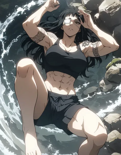 score_9, score_8_up, score_7_up,score_6_up,high resolution,source_anime,s0fiavalm3t,1girl,eyepatch,black hair,long hair,,water,rocks,volumetric lighting,rim lighting,dof,dramatic shadow,full body,dynamic pose,looking at viewer,pov,suspended in air, tattoos...