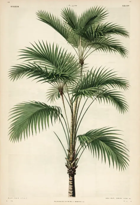 a vintage Botanical print of ヤシの木 from the 19th century, Botanical print, botanical illustration poster , Palm tree painting , Palm tree specimen paper , 1900s illustration , plant specimen