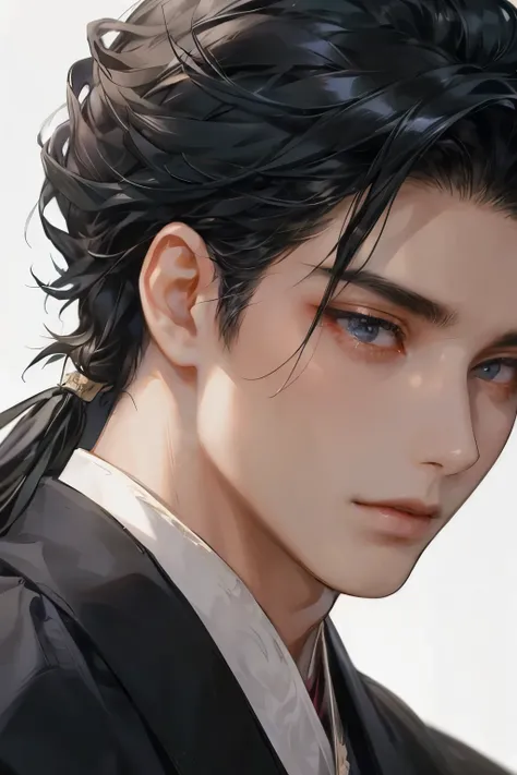 an extreamly handsom young man with long black hair wearing traditional Chinese cloths, coloful shade, highly light, hiquality, masterpiece, higly detailed