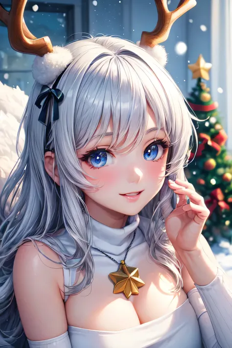 ((best quality)), (( Masterpiece)), (detailed), (4k), (8K), 1girl, Beautiful anime girl, (adolescent),  beautiful face ,  shiny skin and face , make-up, smile,  big, aesthetic eyes , ojos azules, very provocative look, aesthetic hands,  detailed hair , Ver...