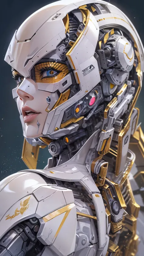 (( top quality)),( super high resolution ),( super detailed),( detailed description ),(( best CG )),( Best Artwork ), Ultra Precision Art, Amazing Painting Art,(Exquisite art:1.5),  Female Robot ,  Full Face Mecha Mask,  HONEYCOMB STRUCTURE , Streamline Me...