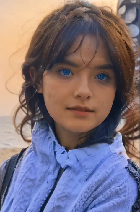 Beautiful girl with blue eyes on beach