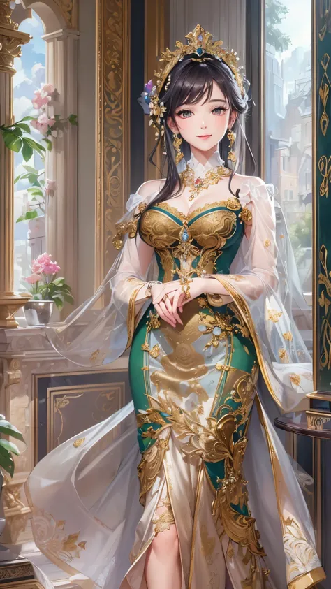 (( top quality)),( super high resolution ),( super detailed),( detailed description ),(( best CG )),( Best Artwork ), Ultra Precision Art, Amazing Painting Art,(Exquisite art:1.5), Lady,  lingerie dress , Resplendent Jewel ,  one-shoulder ,  yulfuwa vertic...