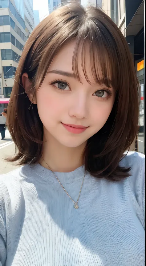 masutepiece, Best Quality, Illustration, Ultra-detailed, finely detail, hight resolution, 8K Wallpaper, Perfect dynamic composition, Beautiful detailed eyes, doress,Medium Hair, Big breasts, Natural Color Lip, Random and sexy poses,Smile,Aoyama Street Walk...