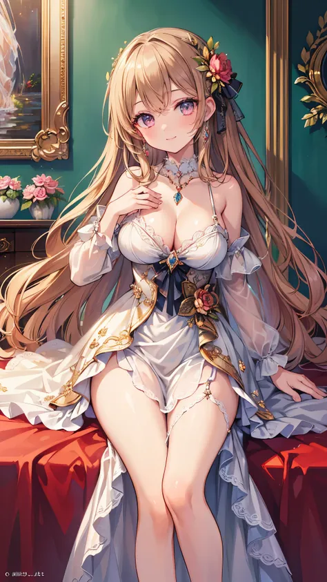 (( top quality)),( super high resolution ),( super detailed),( detailed description ),(( best CG )),( Best Artwork ), Ultra Precision Art, Amazing Painting Art,(Exquisite art:1.5), Lady, lingerie one shoulder dress, Resplendent Jewel , Vertical roll hair, ...