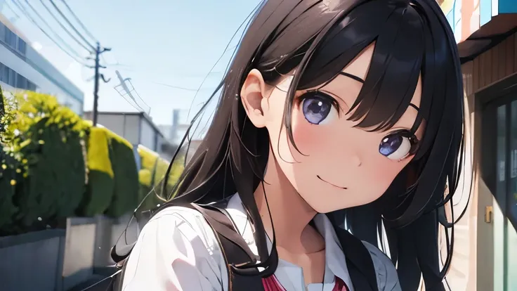  1 girl 、 beautiful詳細な目、 beautiful詳細な唇、 very detailed eyes and face 、 long dark hair 、 school uniform 、 beautiful、cute、( top quality、4K、8k、 high definition 、masterpiece:1.2)、 super detailed、( real、 photorealistic、 photorealistic:1.37)