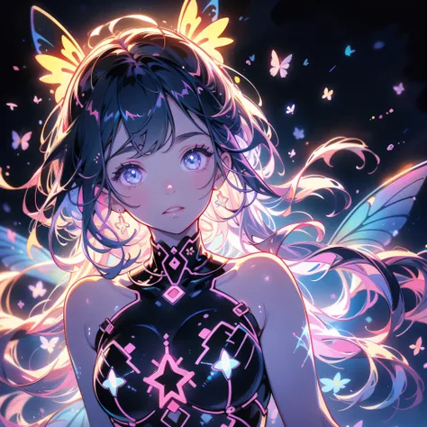 1 girl, pretty face、baby face、((( Dynamic Best Composition 、 top quality、 Masterpiece、 Official Art 、 super detailed、 is in high definition、 Perfect Anatomy )))、 nurse fairy 、 nurse holding a large syringe 、 neon color、マゼンダとシアンの neon color、 n...