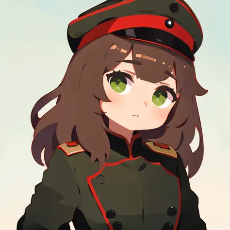 1girl, red hair, long hair, green eyes, (black outfit), black general military uniform, german military uniform