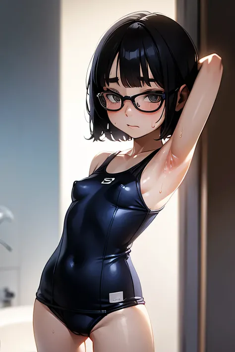 Erotic、bedroom、 SCHOOL SWIMSUIT 、 slender 、 white skin、Big head、Little sister who is about 、Glasses、 black hair、sweat、 No Emotion、Young　 small boobs　 is short　Short arms　 s　 and my body is small　 and the eyes are big　Vivid colors、Smooth skin 　 swimsuit tha...