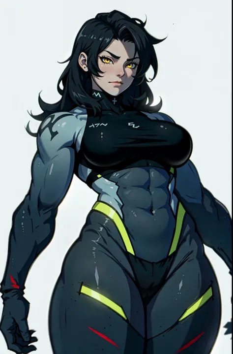 perfect female anatomy muscular girl big breasts empty eyes embarrassed black hair yellow eyes pale skin perfect female anatomy perfect female anatomy