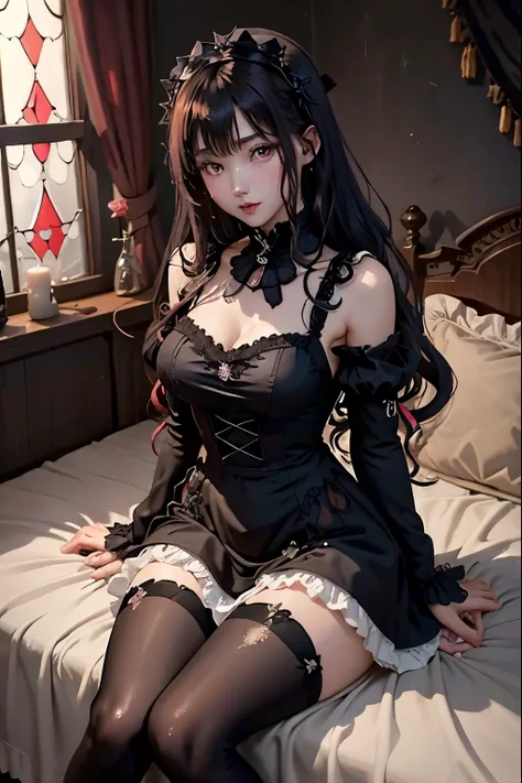 ハードな dark gothic メイク、Dark black eyeshadow、 sad、Good skin radiance、 dark gothic 、 dark smile 、palace、The beauty of fragrance、24 years old、 Knee High Socks、 pantyhose、Masturbation facial expressions、Extremely fair skin、 rich expression of pleasure 、 uncomfor...