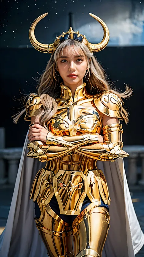 (( 1 woman ))) beautiful 女性, ultra-realistic photo shoot with cutting-edge details, Greek ruins in the background. ( shiny shiny golden metal armor), Saint Seiya Armor, (((Cancer Armor))), beautiful, tanned skin, Every detail, beautiful face with deta...