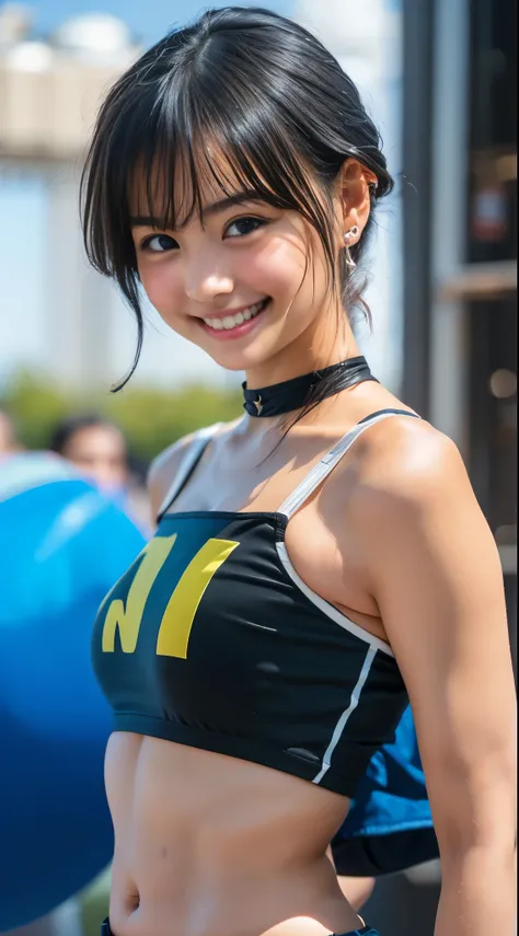 （8k、Raw photography、Best Quality、masterpiece：1.2),(Black Hair、Dark Eyes:1.9),(:1.3)、 viewers,Front View,(ショートヘアー:1.4)、(Tight waist:1.6)、(Clothes that accentuate the shape of the breasts:1.7)、(Big Breasts :1.8)、 Slim Body 、 ultra high resolution,beautiful,b...