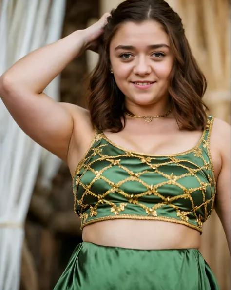 Foto RAW, Arya Stark, Extremely gorgeous lady, Arya Stark PLAYED BY MAISIE WILLIAMS, Queen Arya Stark, she  a mature woman now, milf, sexy mediaeval battle dress, gladiator woman, body, 40 years old Woman, a black mole on her breast added extra charm to he...