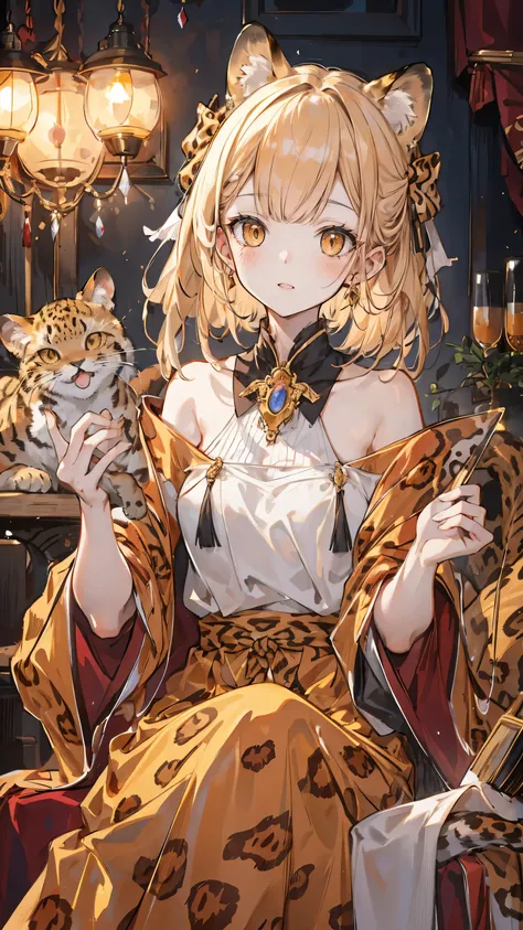 leopard cat,amber,gold,High resolution, 1 girl,