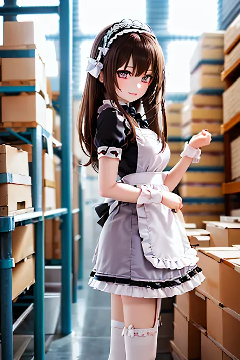 (SFW:2), photorealistic, realistic photo, 8k, Canon EOS, ((highest quality)), ((masterpiece)), (extremely detailed), dd, doll, idol dress, (slim, skinny, slender, squinting eyes:1.4), (mature woman, 21yo, 21 years old, solo, plastic skin, warehouse:1.6), (...