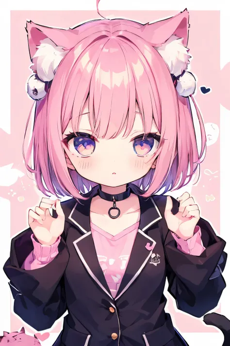    oversized jacket 、Pink no shortcut hair   、 Wearing a collar 、  elementary school girl、,首輪とリードをつけた  elementary school girl、So beautiful、輝く瞳 、輝く瞳、   1 girl、 small breasts、Cat ears   elementary school girl、So beautiful、輝く瞳 、輝く瞳、1 person、cat ears、((((( )))...