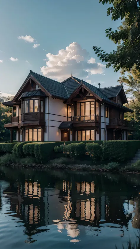 Masterpiece, best quality, high quality, extremely detailed CG unity 8k wallpaper, landscape, outdoor, sky,a house floating on a lake,purple lake, award winning photography, bokeh, depth of field, HDR, bloom, chromatic aberration, photorealism, very detail...