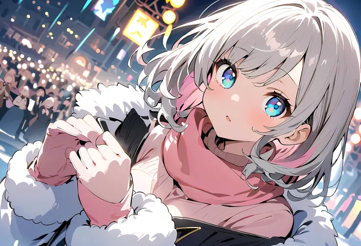 White Breath、 face up、 scarf、gloves、Winter Street by Night 、coat with black fur、glovesと scarf、 illuminations、Fantastic Light、night、 thick boa coat in 、 long coat and 、 scarf、 street concert、、 street live in the winter city 、 street concert、Wear a thick coa...
