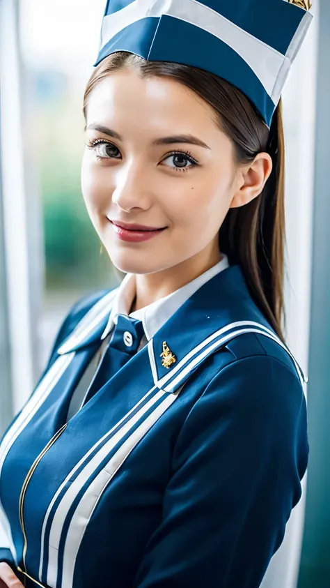 ( high image quality)、(flight attendant costume:1.48)、(A beautiful Russian porn actress who is very attractive and has good style)