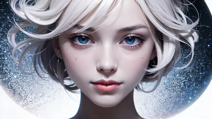 (born,  top quality, masterpiece:1.5), ( as real as in the picture,  complex details:1.2),  super high resolution ,  absurd ,  1 girl,  beautiful face, Purple Eyes, Fine grain,  symmetrical eyes,  light shines on the face, Silver Hair、Fairy　 magic 　 monoch...