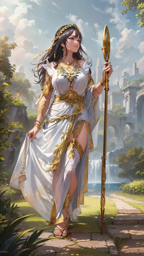 (( top quality)),( super high resolution ),( more),( detailed description ),(( best CG )),( Best Artwork ), Ultra Precision Art, Amazing Painting Art,(Exquisite art:1.5),  Pure White Ancient Roman Costume,  slit , Sandals,  anklet with a large cane,  brace...