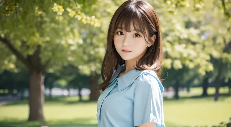 Professional, EF16-35mm f/2.8L III, high definition, 4K, photo quality, realistic, soft light source, Japanese, one pretty girl, 20 yrs old, brown eyes, parted bangs, brown hair, medium hair, close up on upper body & subject, no text.

Clothing: white blou...