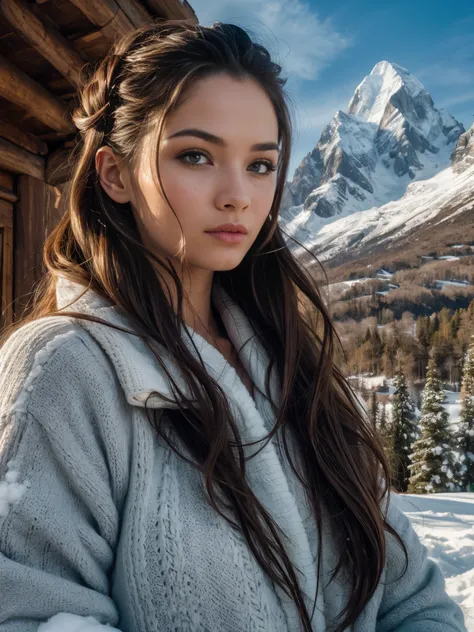 ((master piece)),best quality, illustration, dark, 1girl, In the wilderness,High mountain,Snow-capped mountains in the distance, castle, beautiful detailed eyes,  beautiful detailed hair,