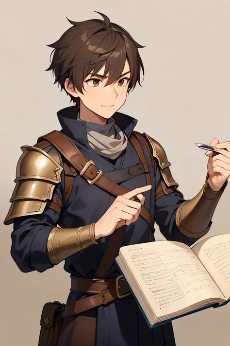 Design a character profile for "Kai," an explorer in "The Cathedral of Swords." Kai is a youthful adventurer with chestnut brown hair tied into a loose half-up style and a mischievous grin. He is lean and quick, often wearing light leather armor that allow...