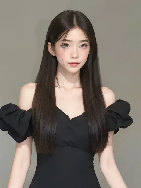 A girl taking pictures，facing the camera，black long straight hair，Long straight hair hairstyle，，long flowing hair，Photorealism，masterpiece，best quality，high quality，fine details，clear focus，4 k，1girl， 1 girl，Beautiful Face， Face， Divine goddess， ultra high...
