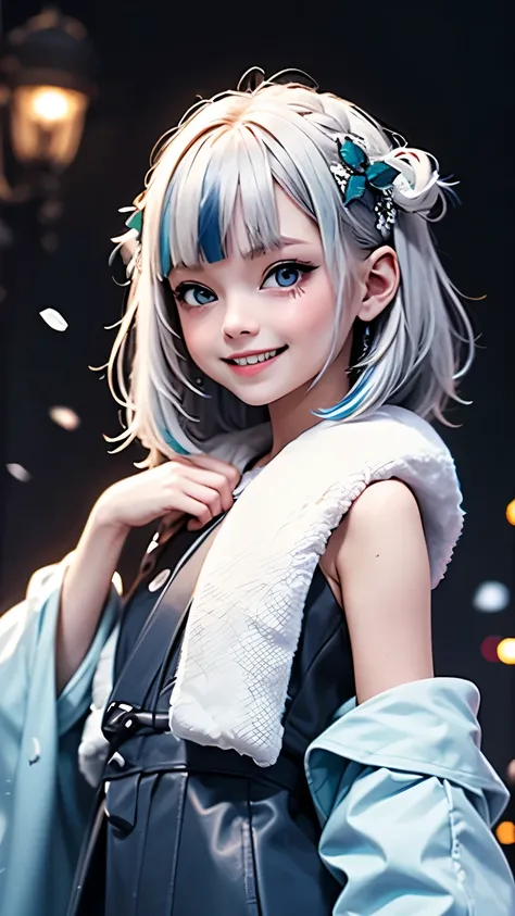 New Years theme. snow maiden. Corrupted little anime girl evil smirking