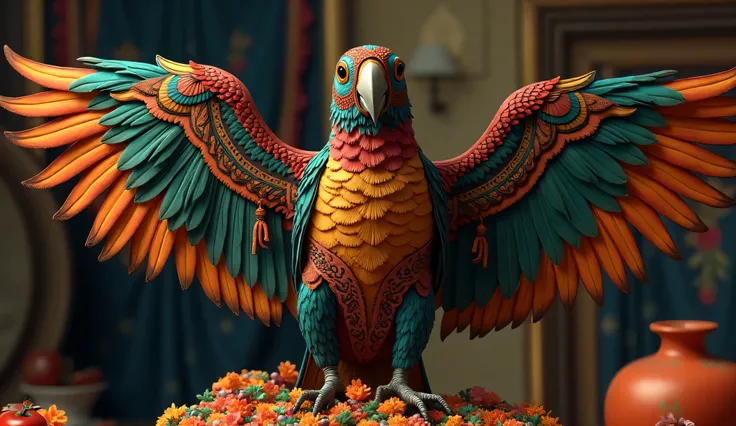 Parrot "Dia de los Muertos" with severed open wings