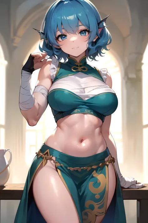 (Best Quality,Unparalleled Masterpiece:1.4),Ultra-Detailed CG 4K,(Ultra-Detailed Clear Absurdly-Vivid white Big Eyes:1.2),Gorgeous Round Detailed Face(Voluptuous:1.4),ADULT(Bangs:1.2)(wakasagihime, 1women, age 20, medium breast, thick, short stack, big hea...