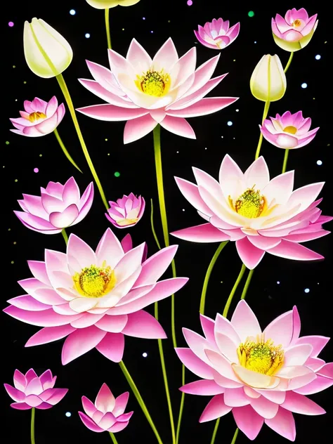 there are many white flowers that are glowing in the dark, an airbrush painting by Li Song, tumblr, psychedelic art, beautiful flowers and crystals, glowing flowers, beautiful!!! digital art, magical flowers, luminous flowers, surreal waiizi flowers, with ...