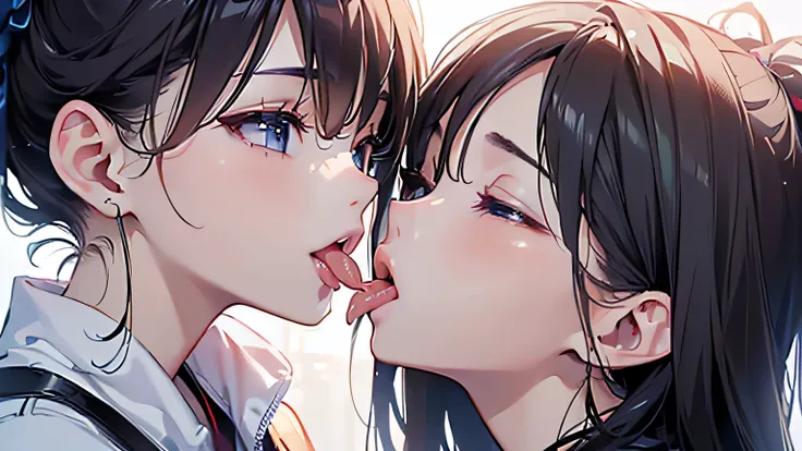 (( Masterpiece、 HIGHEST DETAILS 、8k、 highest image quality taken by Ki))、((2 people、Beautiful girls are kissing、Licking tongue))、Focus only on the tongue、 dynamic angle 