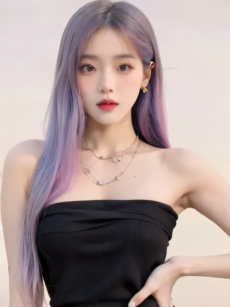 Un primer plano de una mujer con el pelo largo y morado con un vestido negro, Retrato de Jossi de Blackpink, Parque Roseanne de Blackpink, Jossi de Blackpink, Retrato Jisoo Blackpink, Jisoo de Blackpink, Jisoo de Blackpink, Kim Doyoung, Blackpink Jennie, T...