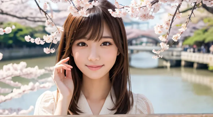 Professional, EF16-35mm f/2.8L III, high definition, 4K, photo quality, realistic, soft light source, Japanese, one pretty girl, 20 yrs old, brown eyes, parted bangs, brown hair, medium hair, close-up on upper body & subject, no text.

Location: Uji City, ...