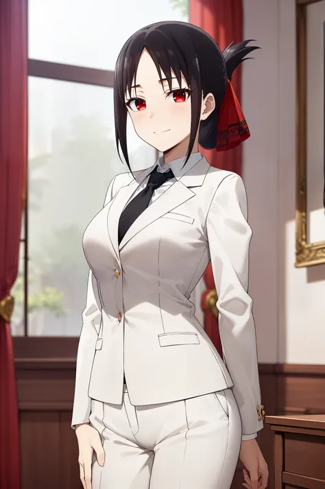 best quality, (masterpiece:1.2), detailed,
shinomiya kaguya,
1girl, solo, closed mouth, light smile,
black hair, red eyes, short hair, folded ponytail, hair ribbon,
Kaguya shinomiya, ((masterpiece, best quality)), (((extremely detailed, intricate details, ...