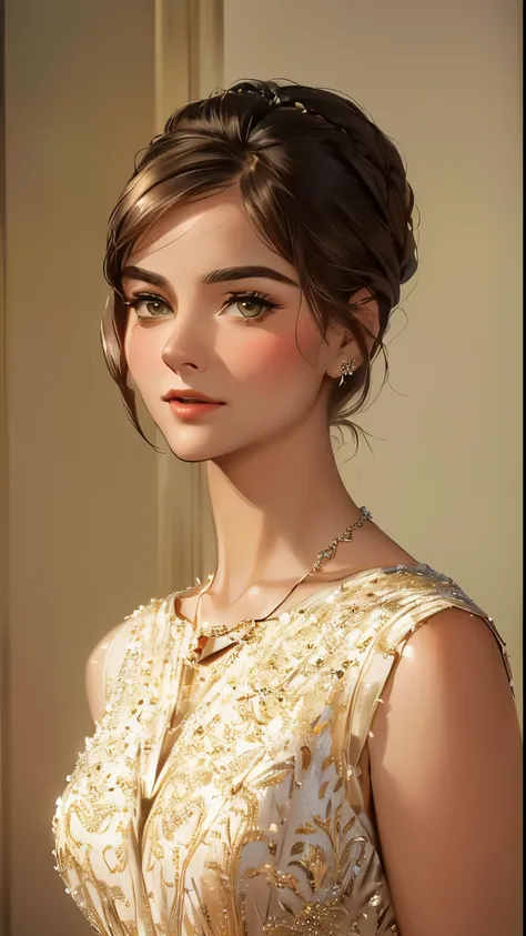 a close up of a woman in a dress with a necklace on, jenna coleman, looks like audrey hepburn, kiera knightly, kiera knightley, very ekhmer